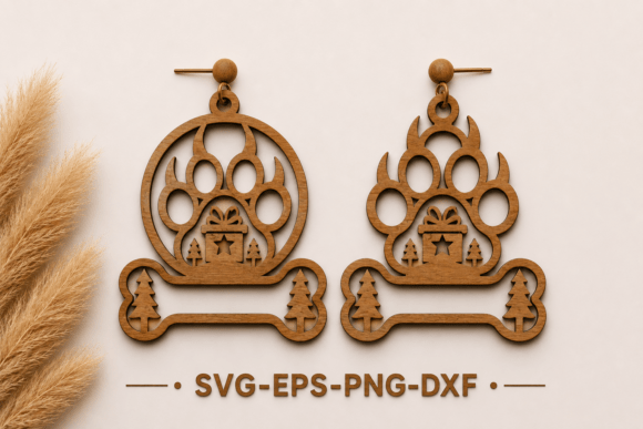 Christmas Bear Paw Earrings SVG: Winter Amp Style
