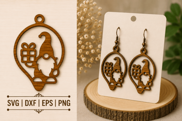 Christmas Gnome Gift Earrings SVG for Winter Amp