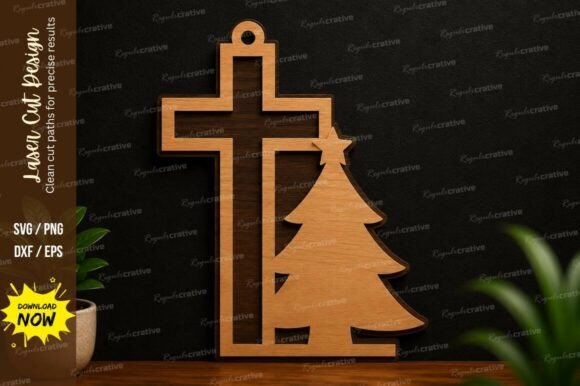 Cross Christmas Tree Laser Cut SVG for Wall Decor