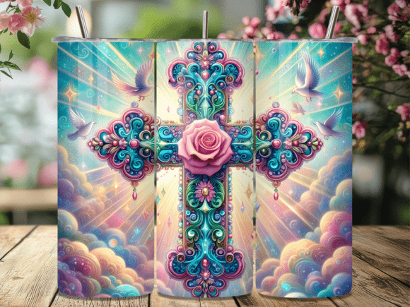 Floral Rose Cross Tumbler PNG Review