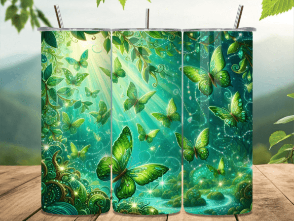 Green Magic Forest Butterfly Tumbler PNG Review