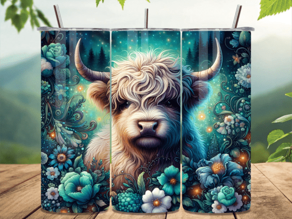 Review: Highland Cow Teal Floral Tumbler Wrap Design