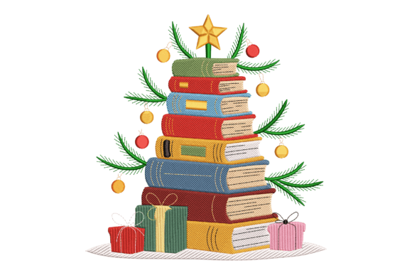 Reviewing Stacked Books Christmas for Holiday Embroidery