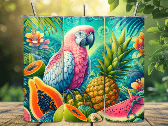 Tropical Parrot Fruit Summer Tumbler PNG for Wraps